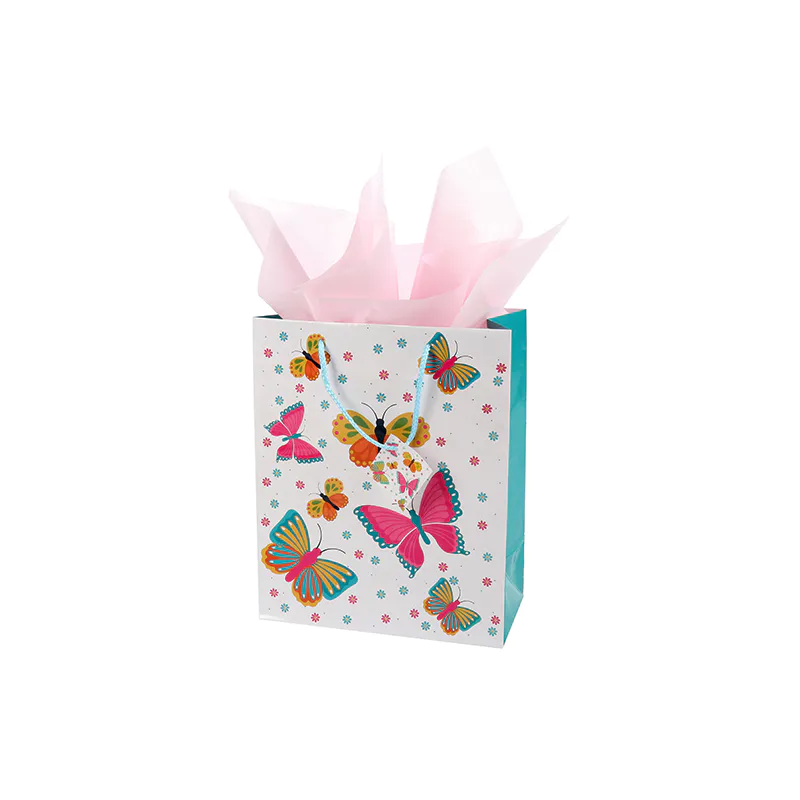 Wholesale High Quality Butterfly Coated Shopping Gift Paper Bag With Handle
