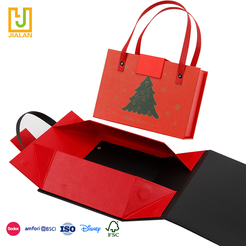 Hot Selling Christmas  Foldable Magnetic Gift box Custom Paper Handle