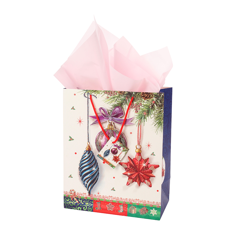 Hot Selling Christmas Custom 3D Glittering Finishing Gift Paper Bag With Tag