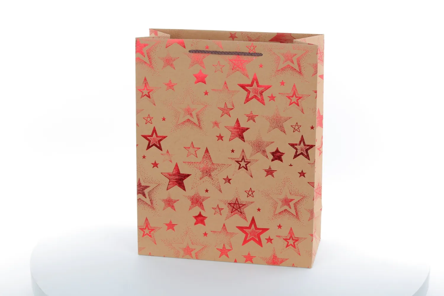 High Quality Custom Hot-stamping Red Five-Pointed Star Kraft Brown Gift Paper Bag With Handle