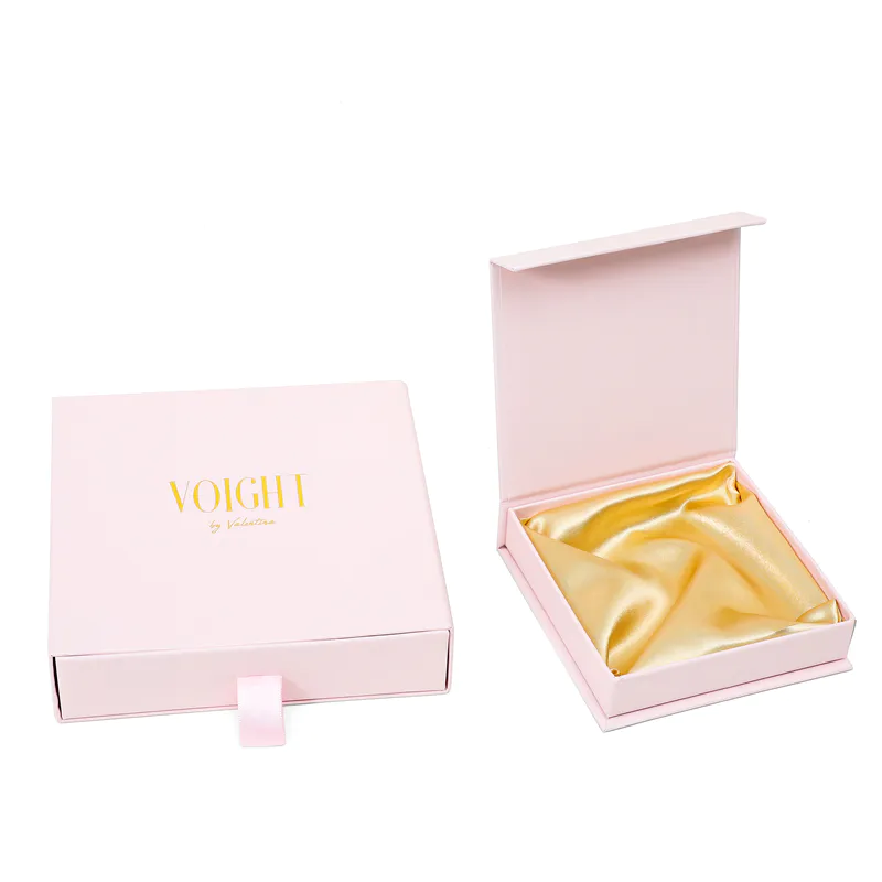 Fancy pink jewelry yellow satin drawer gift paper box