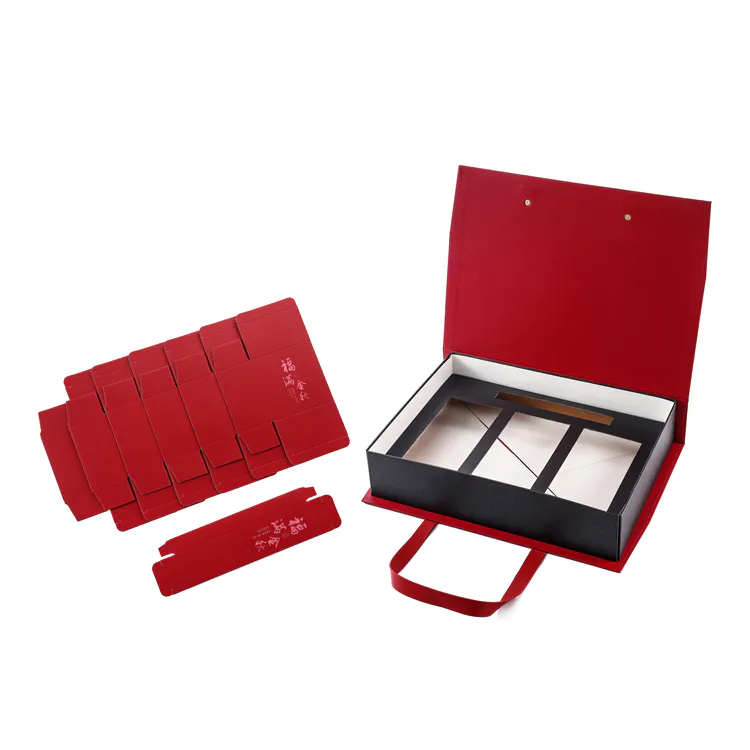 Elegant 1600g grey cardboard hot-stamping PU handle gift paper box