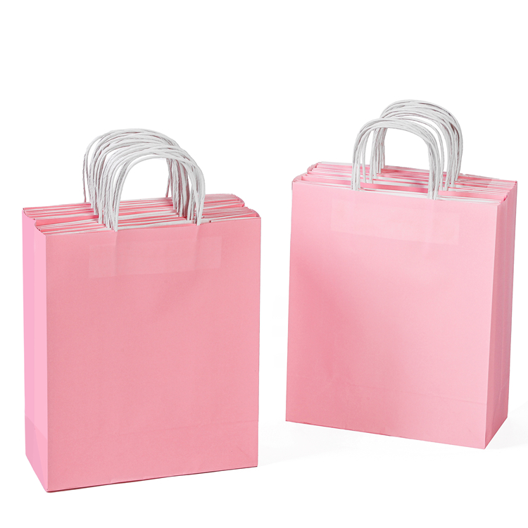 120g kraft white paper pink  color pritning gift paper bag with twisted handle