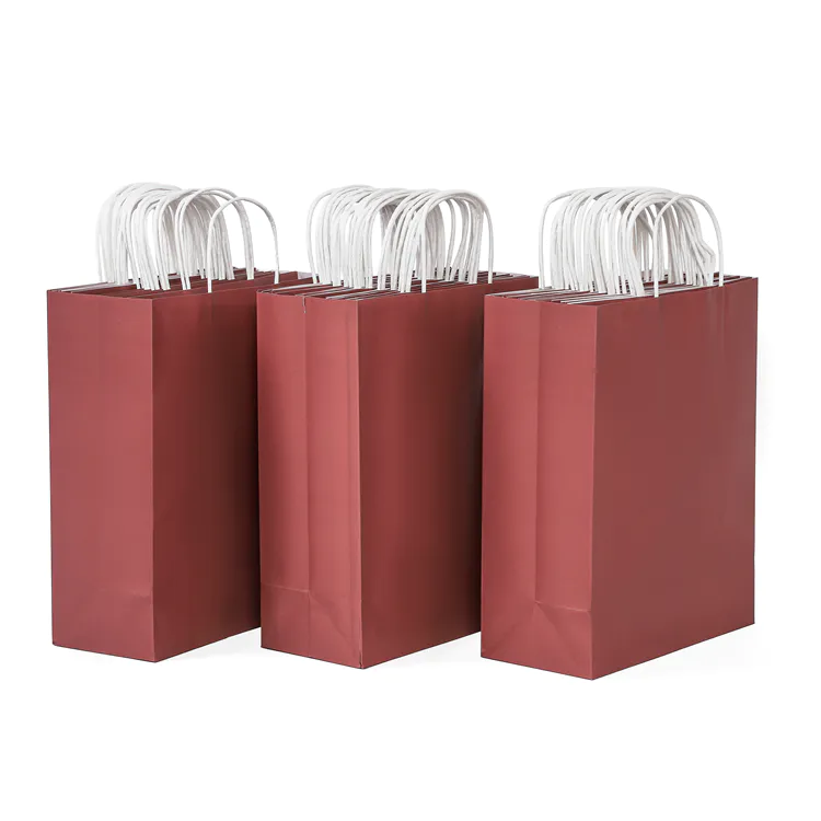 2020 Best seller BSCI reusable sturdy kraft wine red color paper gift bag