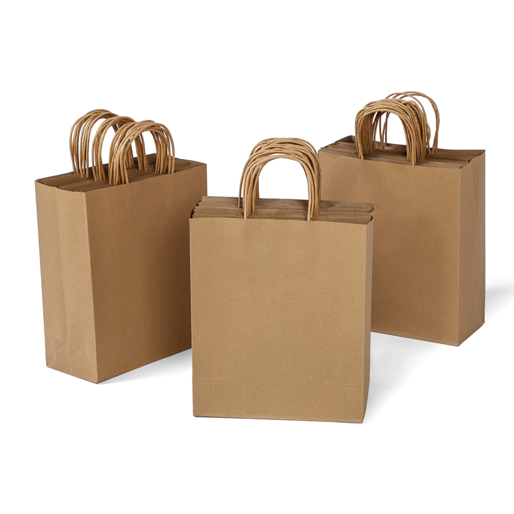 Custom made bulk kraft bags with handles supply for shopping malls
