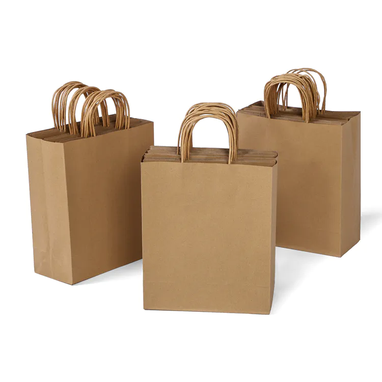 Custom kraft paper bags with handles wholesale for sale for special festival gift for packaging