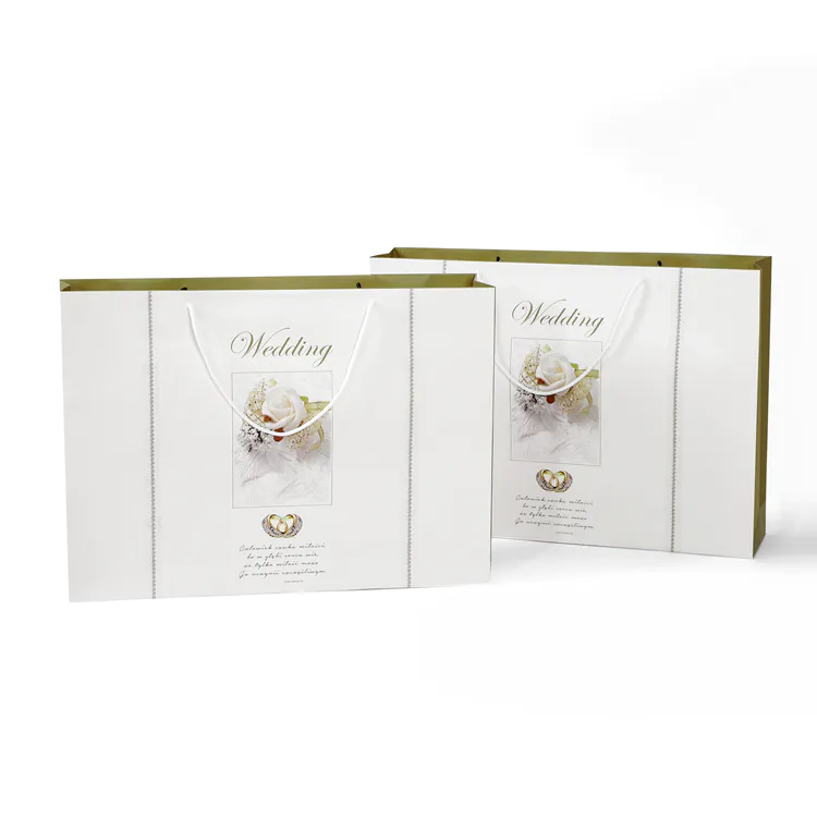 Pretty wedding design glittering 210g ivory gift paper bag