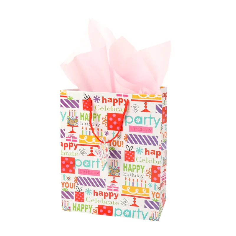 Happy birthday 157g art paper gift shopping bag with tag