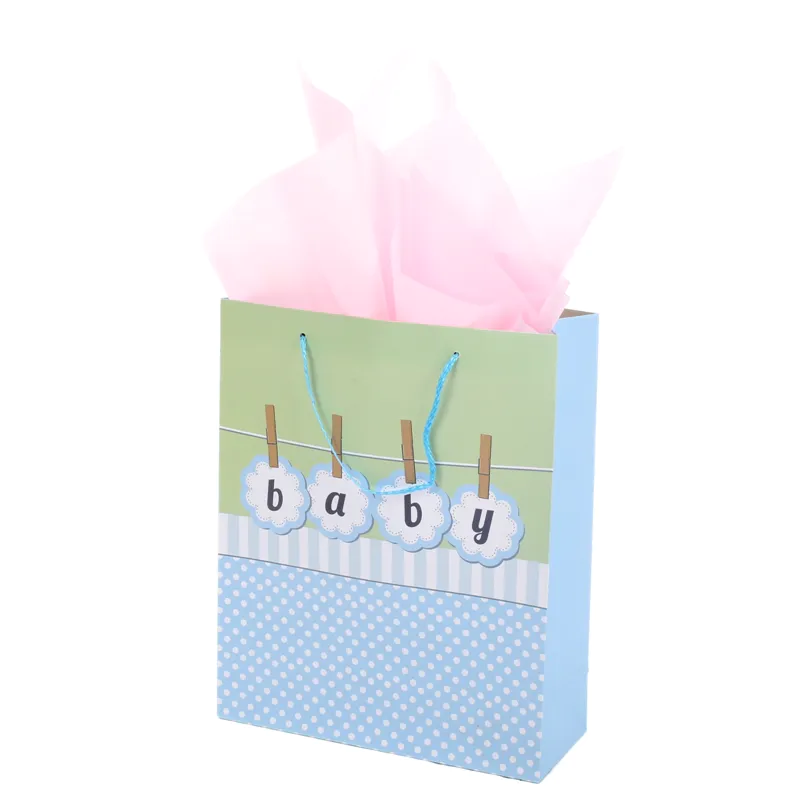 Hot-seller wholesale bulk price 157g coated baby blue color gift paper bag