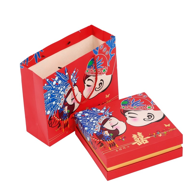 Hot Selling High Quality Chinese Red Style Wedding Hot Stamping Gift Paper Bag&Box