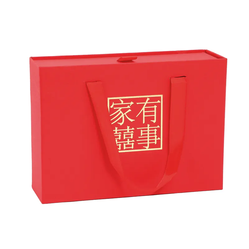 Hot Selling Custom Top Quality Chinese Red Style Wedding Gift Paper Box With Handle