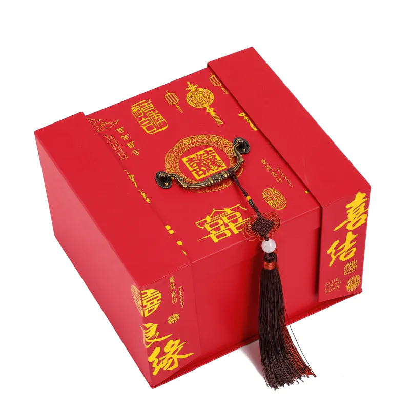 Manufacturer Wholesale Luxury Custom Chinese Red Style Wedding Gift Paper Box With Handle