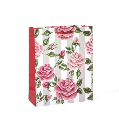 High Quality Romantic Pink Roses Coated Paper Matt Lamination Gift Bag With Handle