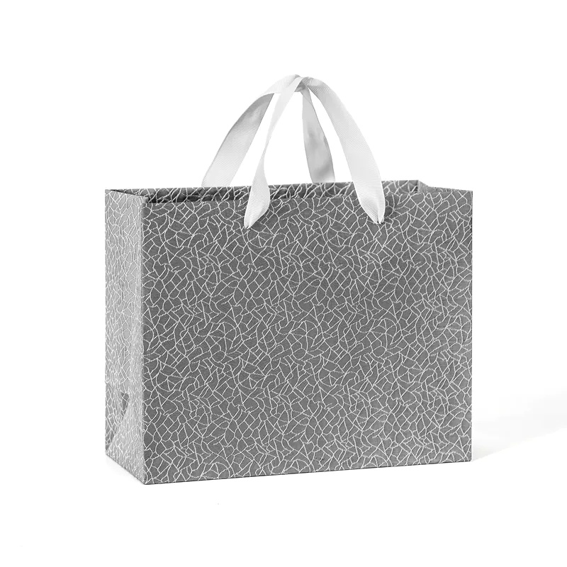 Wholesale Handmade Foldable Luxury Grey Gift Paper Bag With Grosgrain Handle