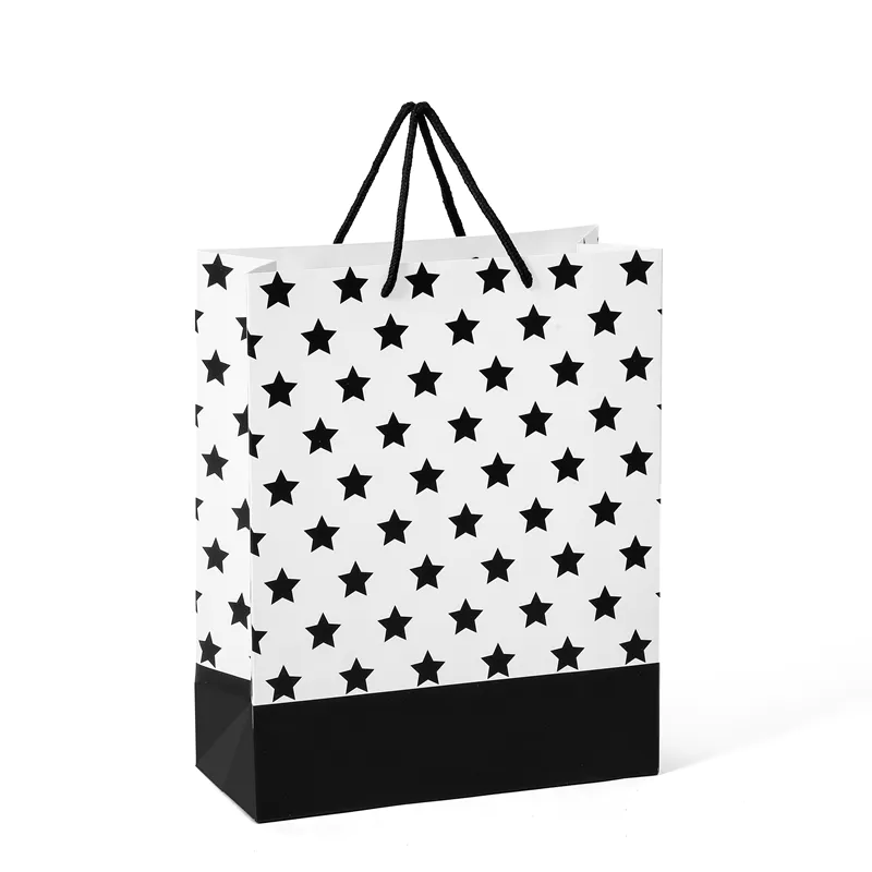 Wholesale High Quality Custom White and Black Design Ivory Paper Bag With Handle
