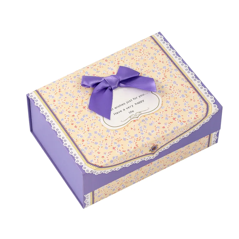 High Quality Floral Stitching Pattern Design Folding Gift Box With Bowtie
