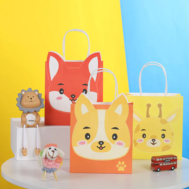 Hot selling new design cute cartoon kraft paper shopping gift bag