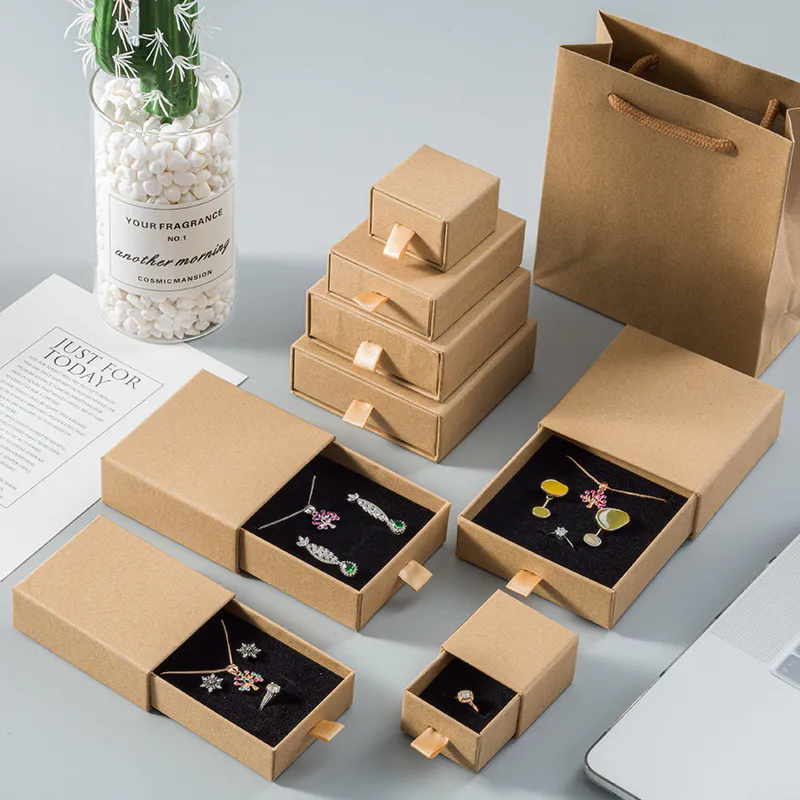 Customized Kraft Paper Jewelry Box Gift Packaging Drawer Box