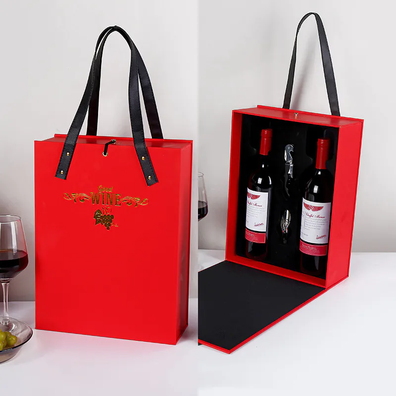 China Wholesale High Quality Wine Packaging Rigid Cardboard Paper Gift Boxes with Handle