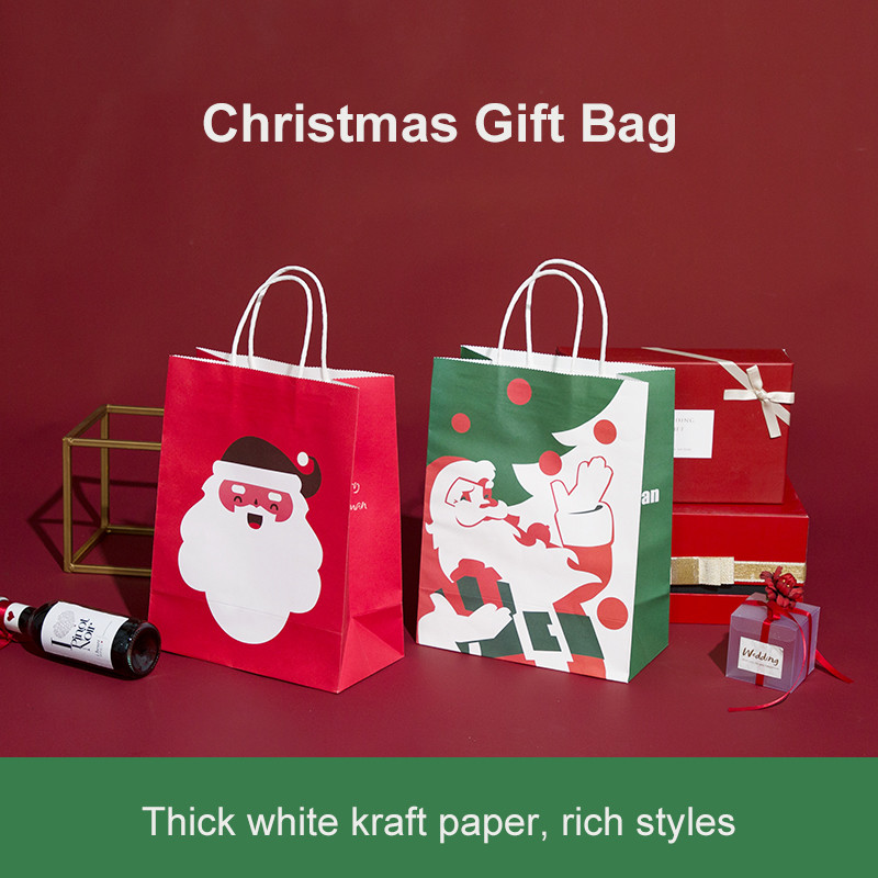Christmas Gift Packaging 120gsm Recyclable White Kraft Paper Shopping Bag with Twisted Paper Handle