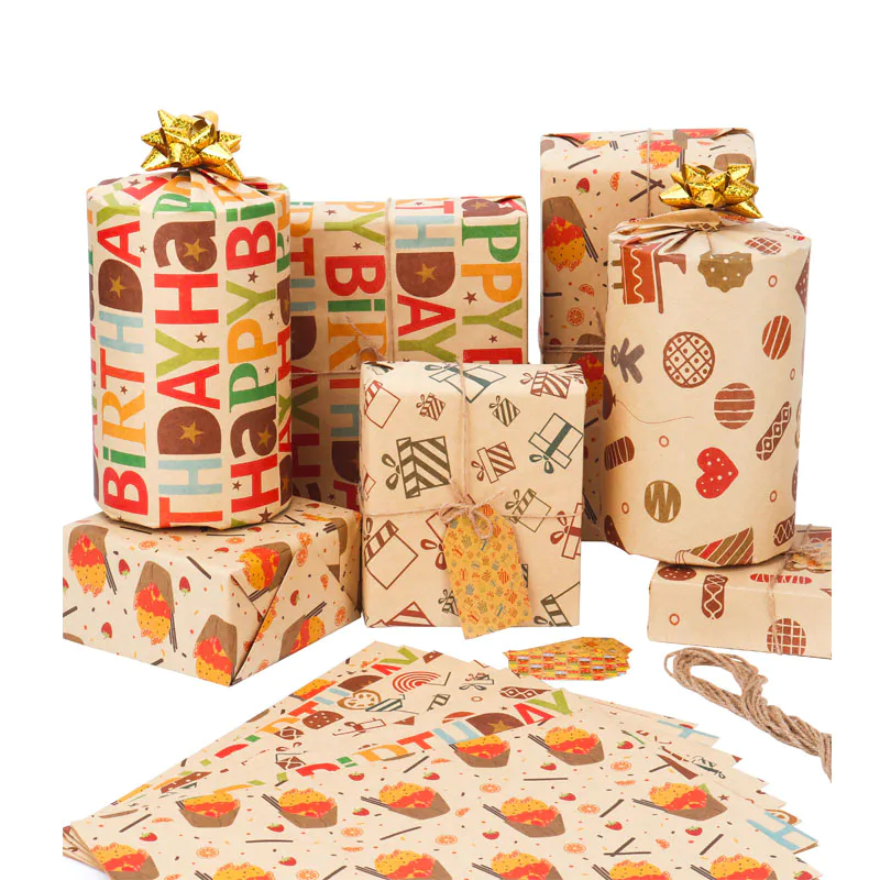 Eco-friendly color kraft paper birthday gift wrapping paper wholesale custom
