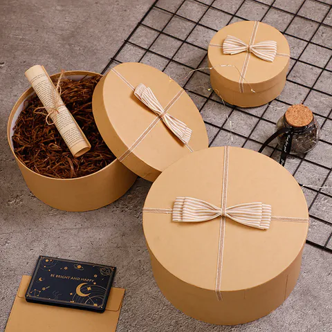 Brown round cosmetic gift box