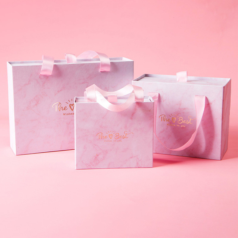 Custom Drawer Paper Gift Box With Pink color Printed Marble