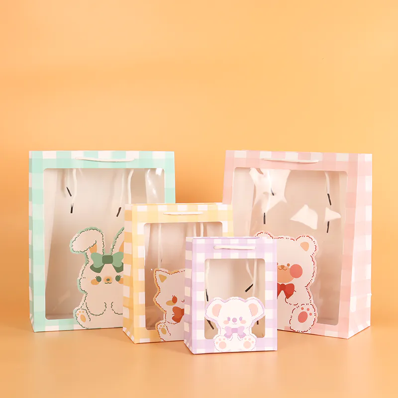 Hot Sale Birthday Party Gift Bag For Baby Cartoon Printing With Transparent PVC Window