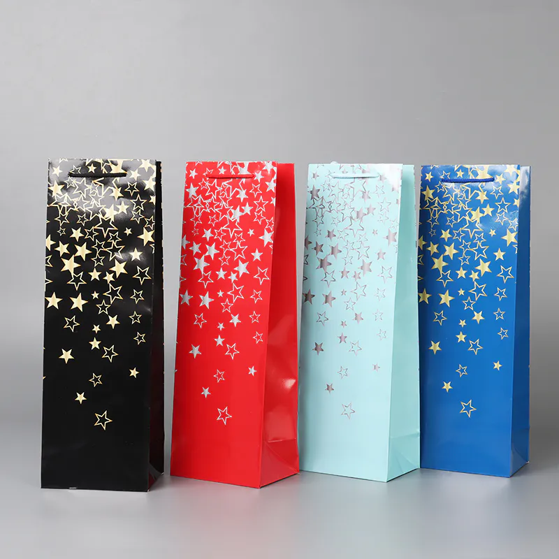 High Quality Wine Bottle Paper Bags With Glitter Stars Manufacturer Wholesale Custom