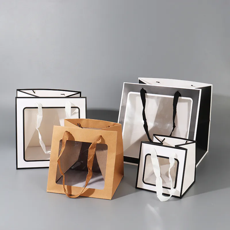 Four Different Sizes Of Square Window Gift Bags Customized Wholesale