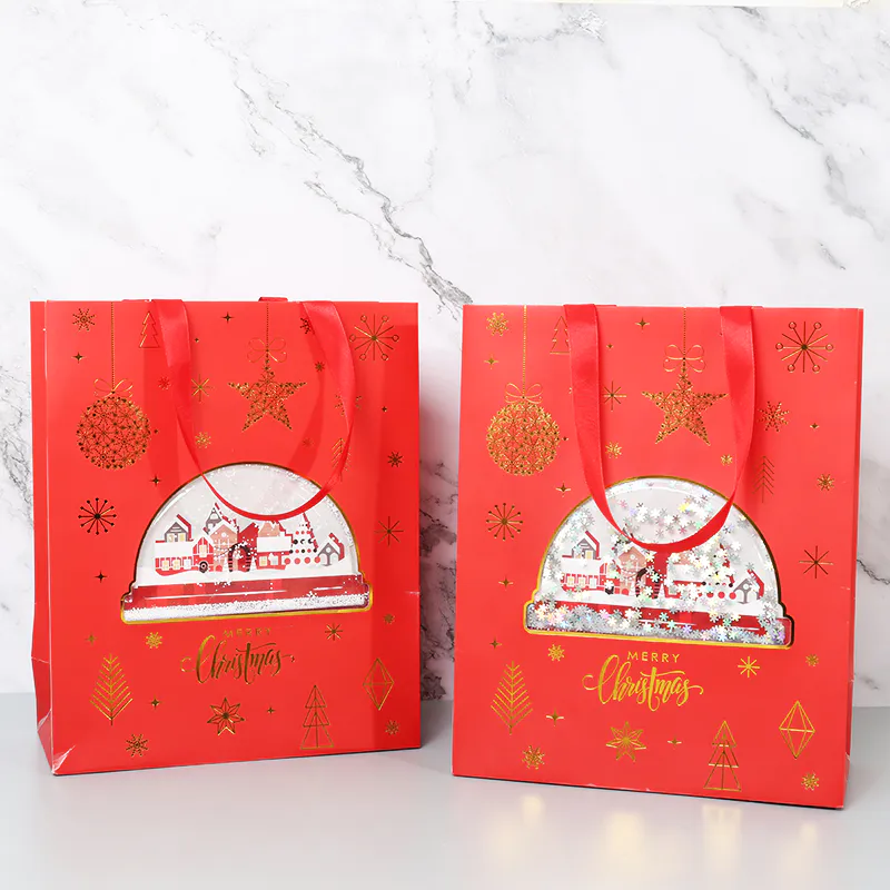 2024 New Creative Window Red Christmas Gift Bags Wholesale With Hot Stamping Online