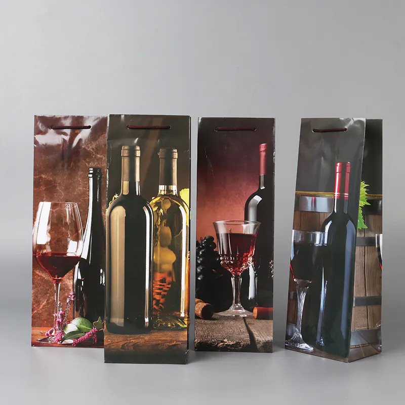 Hot Sale Rectangle Printing Wine Coated paper bags with Rope Handle