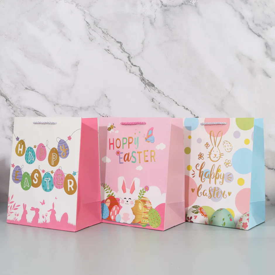 Factory Custom Easter Stamping Pattern Foldable Kids Paper Gift Bags