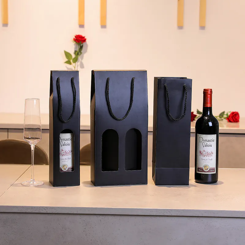Black Single and Double Wine Bottles Packaging Corrugated Boxes Manufacturer Custom Wholesale